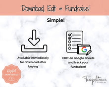 Load image into Gallery viewer, EDITABLE Fundraiser Order Form, Automated Charitable Donation &amp; Fundraising Tracker, Spreadsheet, Silent Auction Bidding Sheet Template
