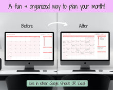 Load image into Gallery viewer, EDITABLE Monthly Calendar, Monthly Planner Template, Automated Spreadsheet, Google Sheets, Excel, Annual, To Do List, Undated Schedule - Purple
