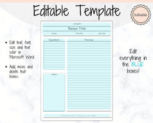 Load image into Gallery viewer, EDITABLE Recipe Book template, Recipe Sheet Template, Recipe Cards, Minimal Recipe Binder, 8.5x11 Printable Farmhouse, Food Planner Journal - No Photo Ink Free
