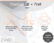 Load image into Gallery viewer, EDITABLE Recipe Book template, Recipe Sheet Template, Recipe Cards, Minimal Recipe Binder, 8.5x11 Printable Farmhouse, Food Planner Journal - No Photo Ink Free
