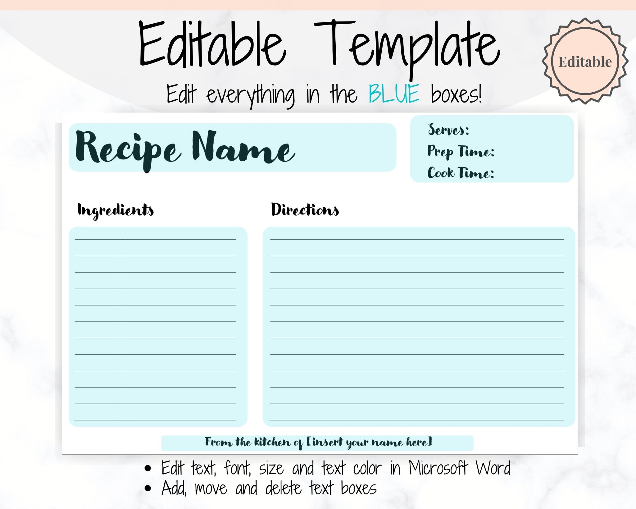 Monogram Recipe Card Editable Recipe Card Template Printable