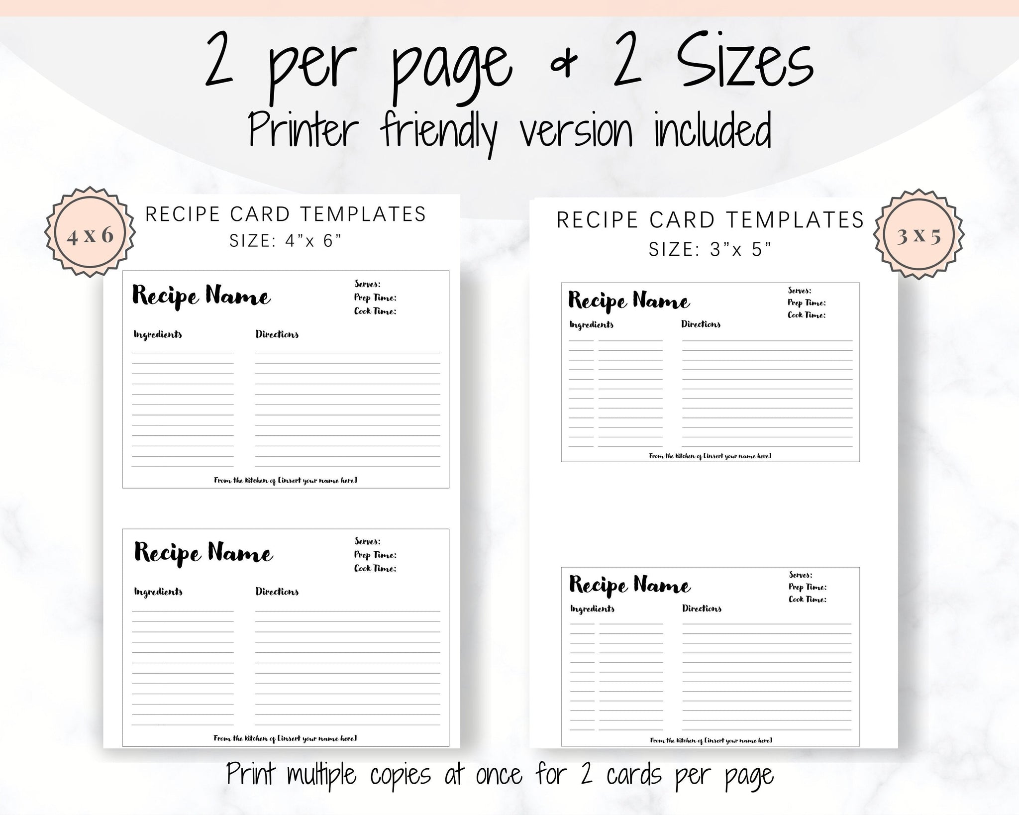 Printable Recipe Book Inserts