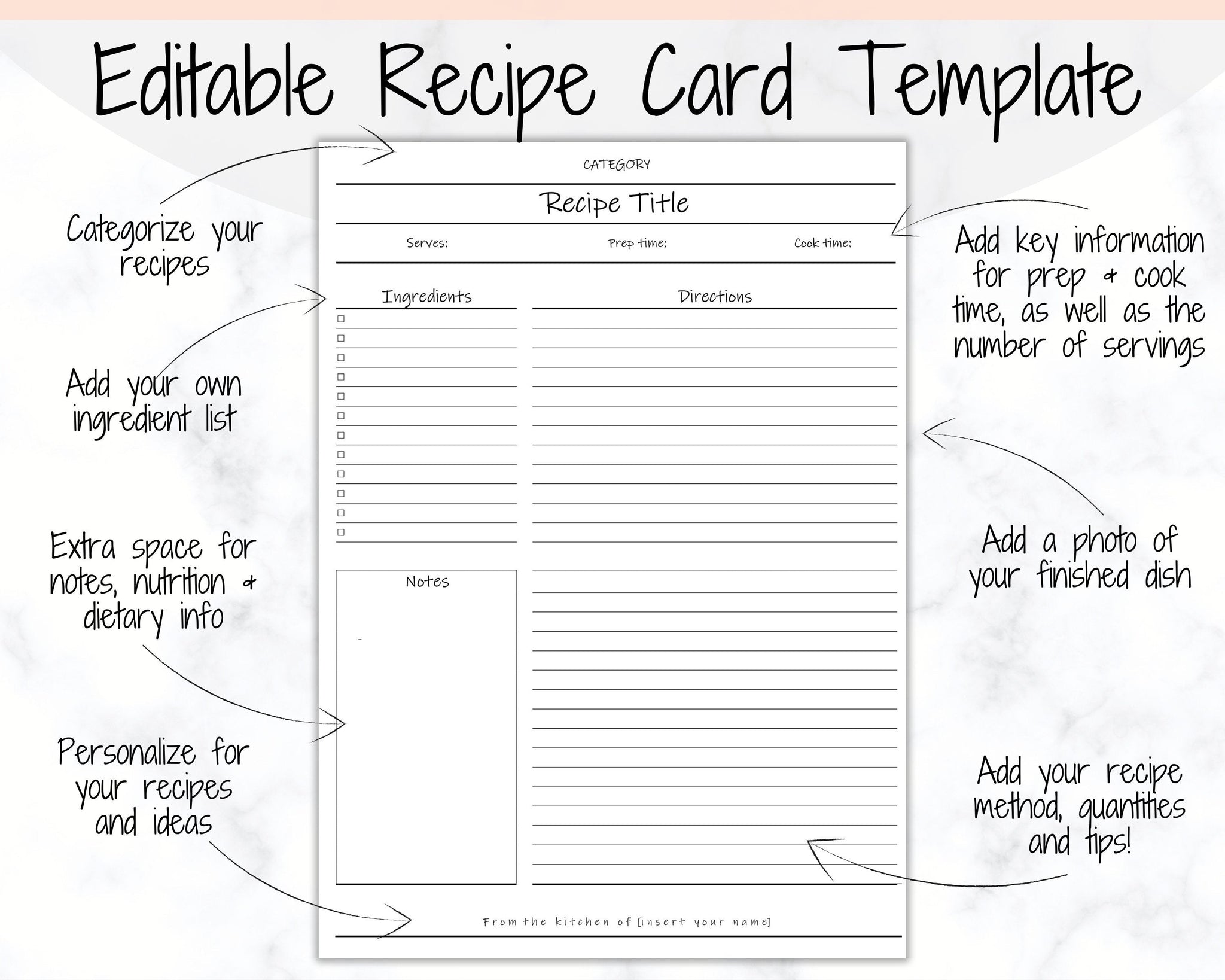 Editable Recipe Sheet Template Printables - Small Photo Ink Free