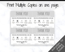 Load image into Gallery viewer, EDITABLE Vinyl Decal Thank You Business Card Instructions, Printable Decal Application Order Cards, DIY Sticker Seller Packaging Label | Blue
