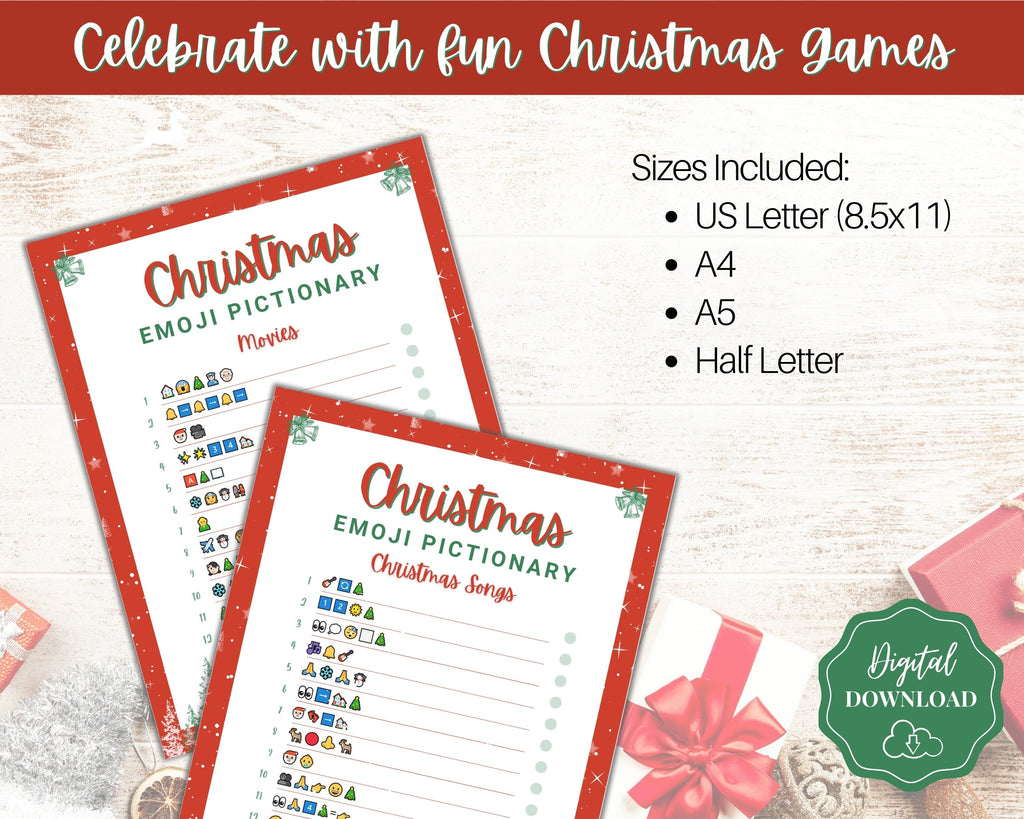 Emoji Pictionary Christmas Party Game | Holiday Family Games Printable