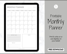 Load image into Gallery viewer, FREE - Monthly Planner Printable, Monthly Calendar, To Do List Printable, Undated Schedule, Productivity Template | Mono
