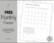 Load image into Gallery viewer, FREE - Monthly Planner Printable, Monthly Calendar, To Do List Printable, Undated Schedule, Productivity Template | Mono
