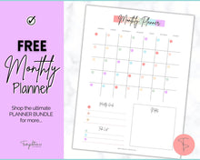 Load image into Gallery viewer, FREE - Monthly Planner Printable, Monthly Calendar, To Do List Printable, Undated Schedule, Productivity Template | Pastel Rainbow
