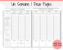 Load image into Gallery viewer, FRENCH Weekly Planner Printable, Français, Hourly Planner, Plan de la Semaine, Week on 2 pages, Weekly Schedule, Undated Planner, To Do List - Style 1
