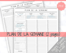 Load image into Gallery viewer, FRENCH Weekly Planner Printable, Français, Hourly Planner, Plan de la Semaine, Week on 2 pages, Weekly Schedule, Undated Planner, To Do List - Style 1
