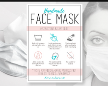 Load image into Gallery viewer, Face Mask LABEL CARE CARD, How to Handle Order Card, Face Mask Printable Instructions, Business Labels, Face Mask Seller, Package Label Tag | Pink &amp; Aqua
