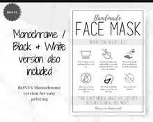 Load image into Gallery viewer, Face Mask LABEL CARE CARD, How to Handle Order Card, Face Mask Printable Instructions, Business Labels, Face Mask Seller, Package Label Tag | Pink &amp; Aqua
