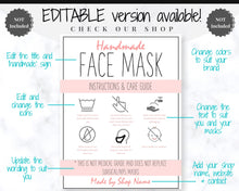 Load image into Gallery viewer, Face Mask LABEL CARE CARD, How to Handle Order Card, Face Mask Printable Instructions, Business Labels, Face Mask Seller, Package Label Tag | Pink &amp; Aqua
