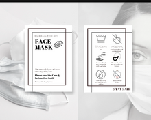 Load image into Gallery viewer, Face Mask LABEL CARE CARD, How to Handle Order Card, Face Mask Printable Instructions, Business Labels, Face Mask Seller, Package Label Tag | White
