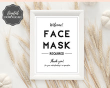 Load image into Gallery viewer, Face Mask Sign, Face Masks Required, Please wear a Face Mask Print, Social distancing Notice sign, Shop Window Sign Printable, must be worn | Minimalist

