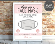 Load image into Gallery viewer, Face Mask Sign, Face Masks Required, Please wear a Face Mask Print, Social distancing Notice sign, Shop Window Sign Printable, must be worn | Multicolor Bundle
