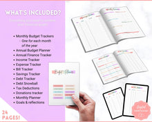 Load image into Gallery viewer, Finance Planner BUNDLE! Budget Planner Templates, Financial Savings Tracker Printable Binder, Monthly Debt, Bill, Spending, Expenses Tracker | Pastel Rainbow
