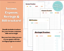 Load image into Gallery viewer, Finance Planner BUNDLE! Budget Planner Templates, Financial Savings Tracker Printable Binder, Monthly Debt, Bill, Spending, Expenses Tracker | RETRO 70s theme
