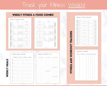 Load image into Gallery viewer, Fitness Planner, Weight Loss Tracker, BUNDLE, Workout Planner Fitness Journal, Wellness, Health Goal, Meal Planner, Self Care, Habit Tracker | Mono
