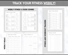 Load image into Gallery viewer, Fitness Planner, Weight Loss Tracker, BUNDLE, Workout Planner Fitness Journal, Wellness, Health Goal, Meal Planner, Self Care, Habit Tracker | Mono
