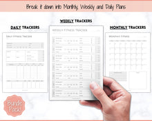 Load image into Gallery viewer, Fitness Planner, Weight Loss Tracker, BUNDLE, Workout Planner Fitness Journal, Wellness, Health Goal, Meal Planner, Self Care, Habit Tracker | Mono
