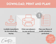 Load image into Gallery viewer, Fitness Planner, Weight Loss Tracker, BUNDLE, Workout Planner Fitness Journal, Wellness, Health Goal, Meal Planner, Self Care, Habit Tracker | Mono
