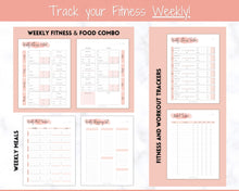 Load image into Gallery viewer, Fitness Planner, Weight Loss Tracker, BUNDLE, Workout Planner Fitness Journal, Wellness, Health Goal, Meal Planner, Self Care, Habit Tracker | PINK Watercolor
