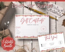 Load image into Gallery viewer, Gift Certificate Template &amp; Thank You Card. Editable CHRISTMAS Gift Voucher, Gift Card, For your order, DIY Last minute Gift. Google Slides | Christmas Bundle Style 1
