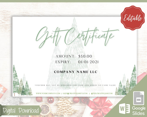 Gift Certificate Template. Editable CHRISTMAS Gift Voucher, Gift Card template, DIY Shop Voucher Coupons. Last minute Gift. Google Slides | Christmas Style 6