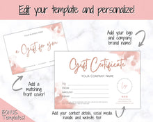 Load image into Gallery viewer, Gift Certificate Template. Editable ROSE GOLD Gift Voucher, Add Logo to Gift Card! DIY Shop Voucher Template. Last minute Coupons, Canva | Style 20
