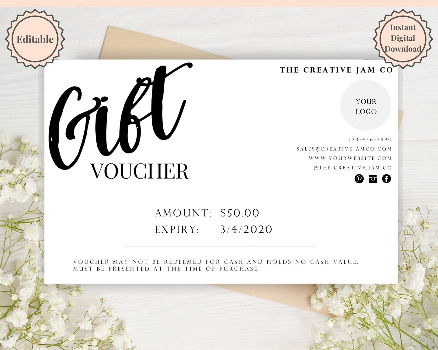 Gift Voucher, Gift Certificate Template. Editable Gift Card template, DIY Shop Voucher Template. DIY Coupons for last minute gift. Editable | Style 14
