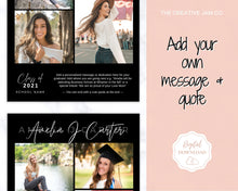 Load image into Gallery viewer, Graduation Announcement Card Template, Senior &amp; High School Grad Announcement, Class of 2021 Invitation, Yearbook, Photo Card Tribute, Canva | Style 6
