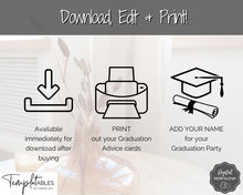 Load image into Gallery viewer, Graduation Party Card, EDITABLE Advice &amp; Wishes, Advice Poster Template, Graduate Words of Wisdom, College, High School Grad, Class of 2022, SHEET
