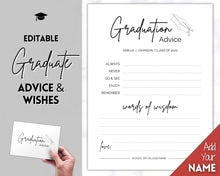 Load image into Gallery viewer, Graduation Party Card, EDITABLE Advice &amp; Wishes, Advice Poster Template, Graduate Words of Wisdom, College, High School Grad, Class of 2022, SHEET
