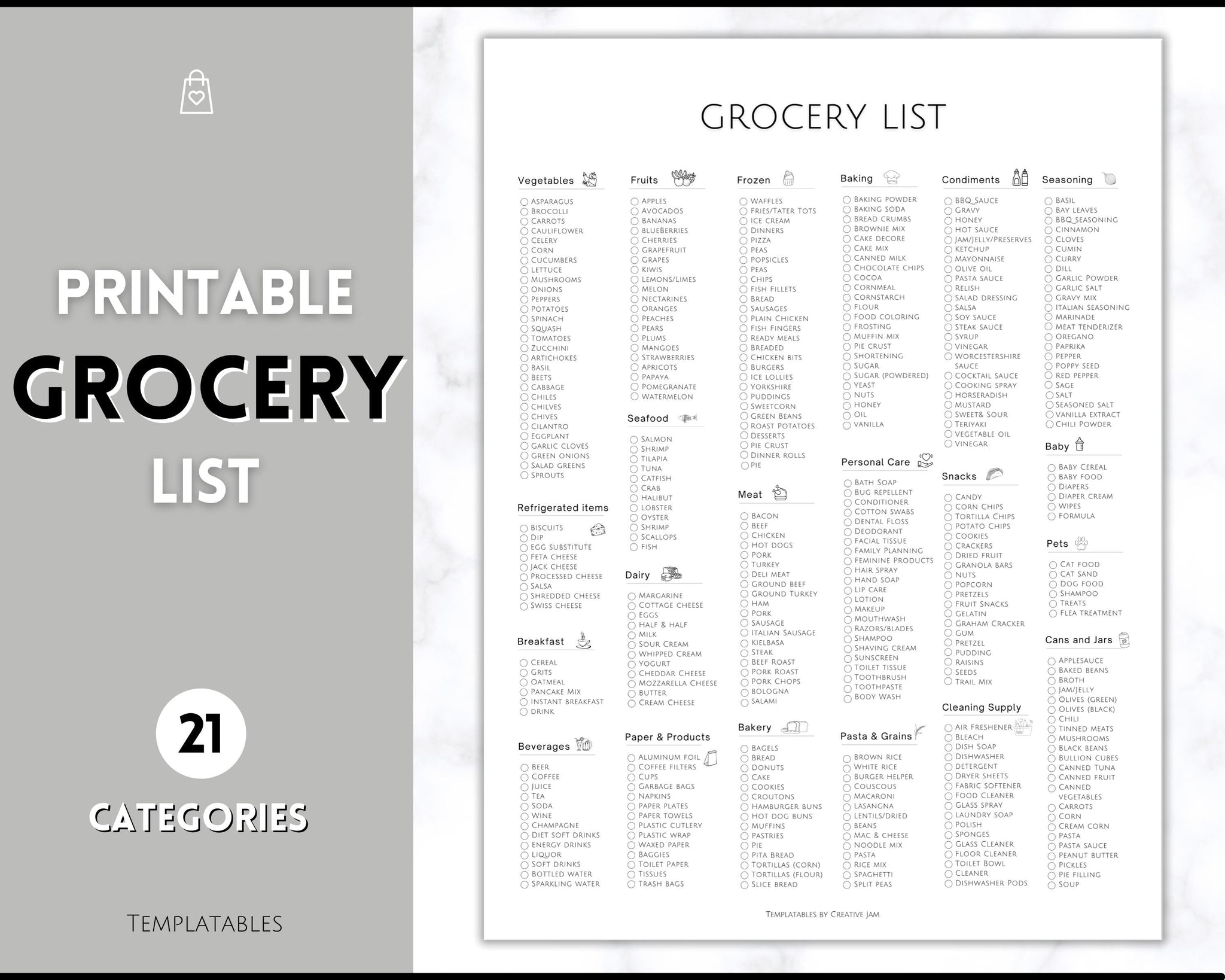 Grocery List and Shopping List Templates