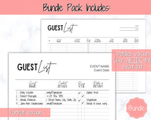 Load image into Gallery viewer, Guest List Tracker, Editable Guest List Template with RSVP, Party, Events, Birthday &amp; Wedding Guest List, Wedding Planner Printable, Gifts | Style 1
