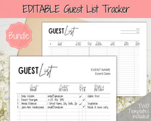 Load image into Gallery viewer, Guest List Tracker, Editable Guest List Template with RSVP, Party, Events, Birthday &amp; Wedding Guest List, Wedding Planner Printable, Gifts | Style 1
