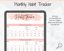 Load image into Gallery viewer, HABIT TRACKER Printable with Mood Tracker for Gratitude Journal. Initiative tracker with goal planner. Monthly habit tracker. Productivity.
