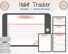 Load image into Gallery viewer, HABIT TRACKER Printable with Mood Tracker for Gratitude Journal. Initiative tracker with goal planner. Monthly habit tracker. Productivity.
