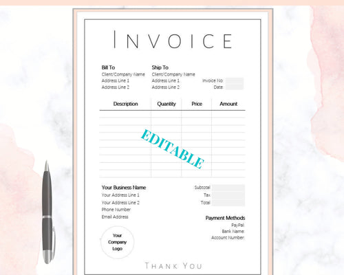 INVOICE TEMPLATE Order Form, EDITABLE Custom Receipt Template, Printable Customer Sales Order Invoice, Minimal Receipt Invoice Business form | Style 17