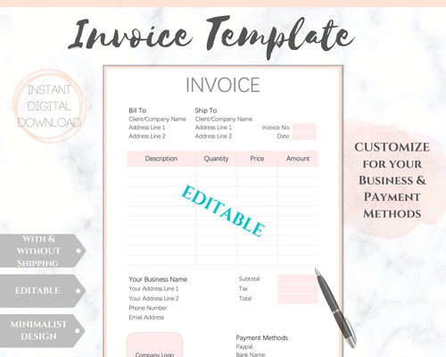 INVOICE TEMPLATE Order Form, EDITABLE Custom Receipt Template, Printable Customer Sales Order Invoice, Receipt Invoice Business form planner | Style 12