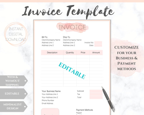 INVOICE TEMPLATE Order Form, EDITABLE Custom Receipt Template, Printable Customer Sales Order Invoice, Receipt Invoice Business form planner | Style 13