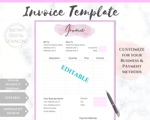 INVOICE TEMPLATE Order Form, EDITABLE Custom Receipt Template, Printable Customer Sales Order Invoice, Receipt Invoice Business form planner | Style 3