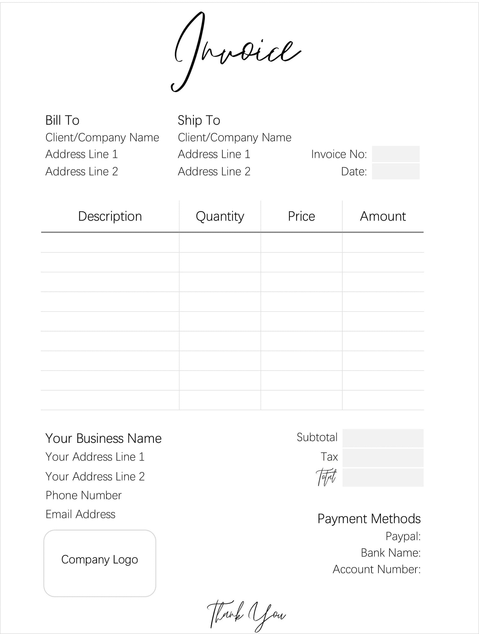 Invoice Template Printable Invoice Order Form 