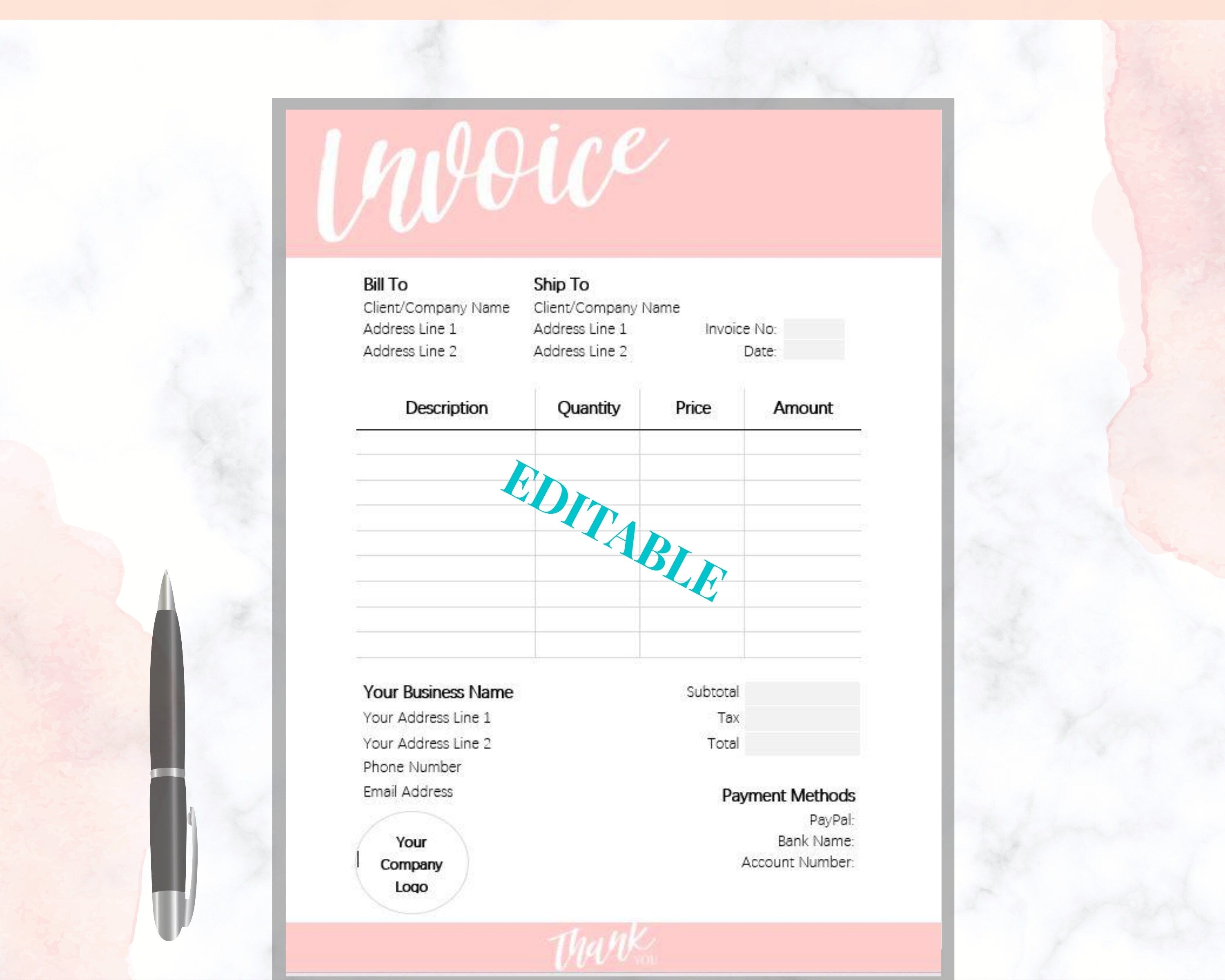 Customer Invoice Order Form Templates | Editable Printable Templates