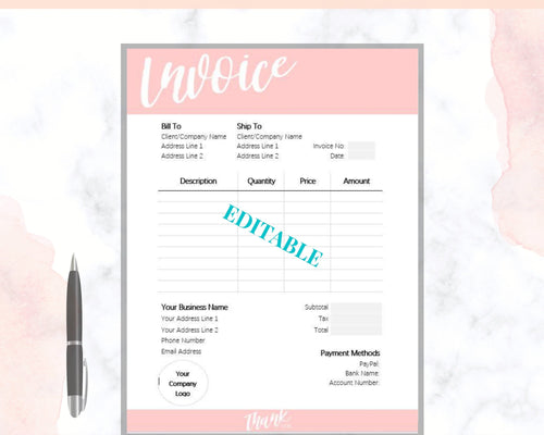 INVOICE TEMPLATE Order Form, EDITABLE Custom Receipt Template, Printable Customer Sales Order Invoice, Receipt Invoice Business form planner | Style 8