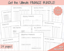 Load image into Gallery viewer, Income and Expenses Tracker BUNDLE with Savings &amp; Bill Tracker, Budget Planner Printable Templates, Bills, Spending, Personal Finance Planner Binder
