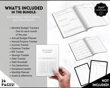 Load image into Gallery viewer, Income and Expenses Tracker BUNDLE with Savings &amp; Bill Tracker, Budget Planner Printable Templates, Bills, Spending, Personal Finance Planner Binder | Mono
