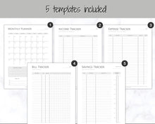 Load image into Gallery viewer, Income and Expenses Tracker BUNDLE with Savings &amp; Bill Tracker, Budget Planner Printable Templates, Bills, Spending, Personal Finance Planner Binder | Mono
