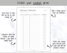 Load image into Gallery viewer, Income and Expenses Tracker BUNDLE with Savings &amp; Bill Tracker, Budget Planner Printable Templates, Bills, Spending, Personal Finance Planner Binder | Mono
